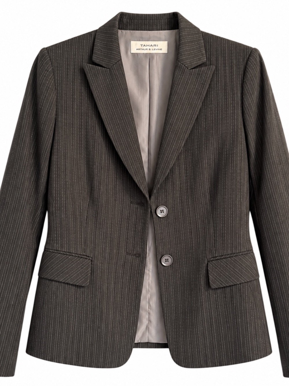 Tahari ASL Charcoal Pinstripe Two-Button Blazer